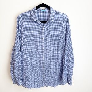 J. McLaughlin Blue and White Gingham Lois Crinkle Button Down Blouse, L
